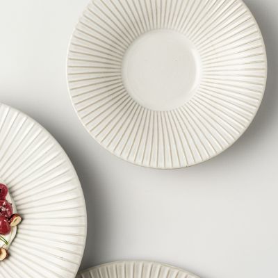 Deep plate 20,5/8,5xH5cm striped white Brass