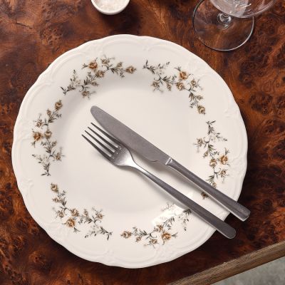 Teller flach 32cm brown flower Retro