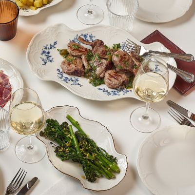 Serving dish 39x25cm blue flower Retro