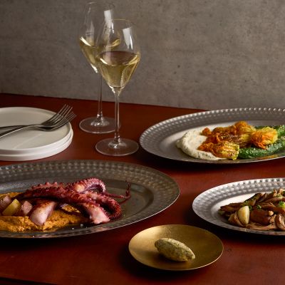 Plat &agrave; servir 35x23cm avec bord structur&eacute; antique argent Serve