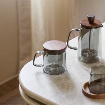 Beker 37cl met glazen filter en deksel grijs Luma