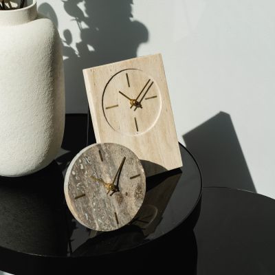 Horloge de table 20cm travertin gris Zone