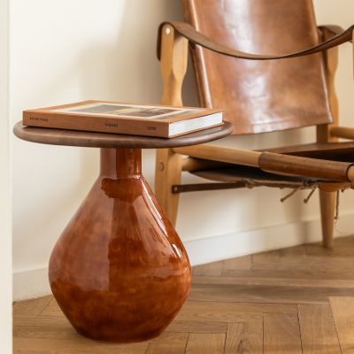 Side table 41x36xH40cm with wooden tabletop red clay Mio