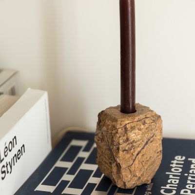 Candle holder 8x8xH13,5cm marble brown Opus