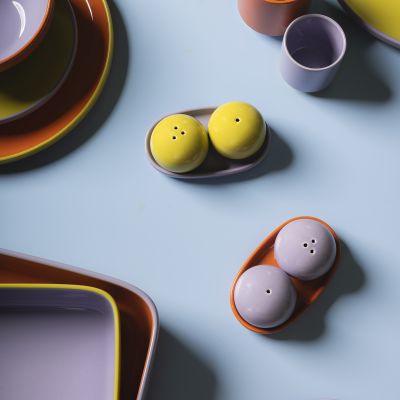 Pfeffer und Salzstreuer 3-teilig lila/orange Duo