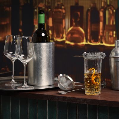 Wine cooler 12xH19cm double wall antique silver Bar
