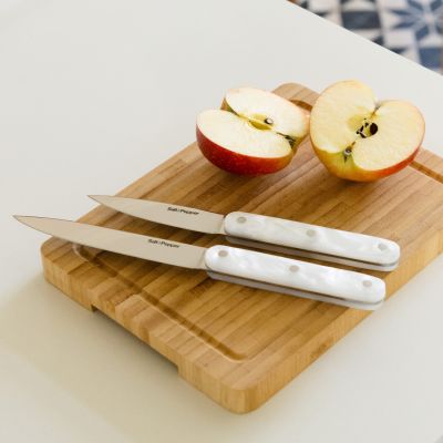 Messenset 2-delig parelmoerlook wit Chop