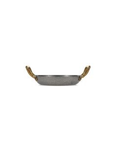 Serving dish 18xH3.5cm with gold handle, hammered antique silver Serve