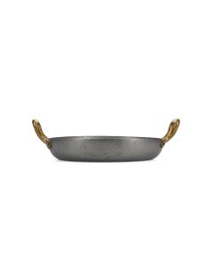 Serving dish 24xH5cm with gold handle, hammered antique silver Serve
