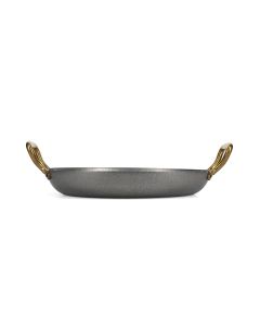 Servierschale 28 x H 5 cm mit goldenem Griff, gehämmert, antikes Silber Serve