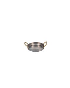 Serveerschaal 16,5xH3cm met gouden handvat gehamerd antique zilver Serve
