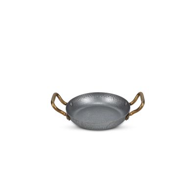 Serveerschaal 18xH3,5cm met gouden handvat gehamerd antique zilver Serve