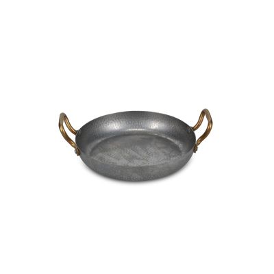 Serveerschaal 24xH5cm met gouden handvat gehamerd antique zilver Serve