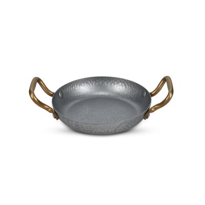 Serveerschaal 28xH5cm met gouden handvat gehamerd antique zilver Serve