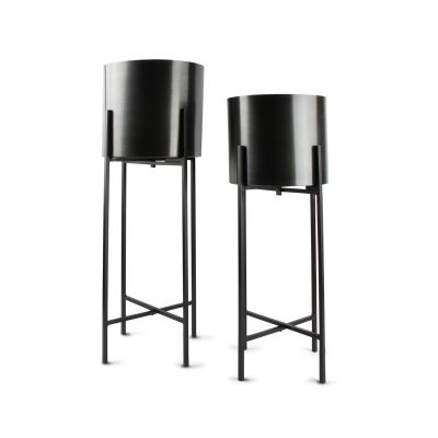 Cache-pot sur pied noir cylindre Patio - set/2