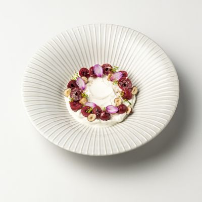Deep plate 26/10xH5,5cm striped white Brass