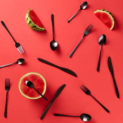 Bestekset 24-delig mat zwart Slim