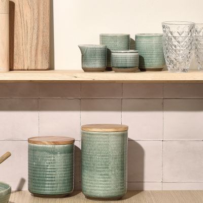 Suikerpot 7xH6cm met deksel groen Cameo