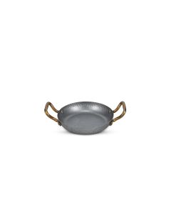 Serving dish 18xH3.5cm with gold handle, hammered antique silver Serve