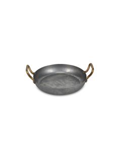 Serving dish 24xH5cm with gold handle, hammered antique silver Serve