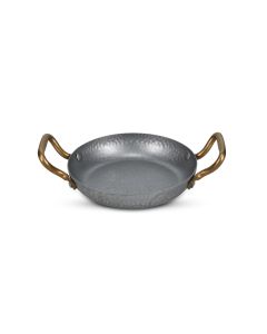 Serving dish 28xH5cm with gold handle, hammered antique silver Serve