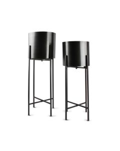 Cache-pot sur pied noir cylindre Patio - set/2