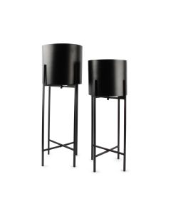 Cache-pot sur pied cylindre mat noir Patio -set/2